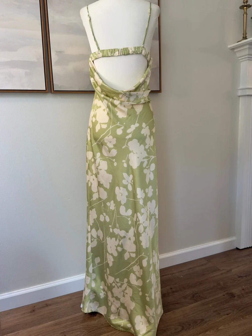 Abercrombie & Fitch Sage Green Floral Satin Cowl Back Maxi Dress